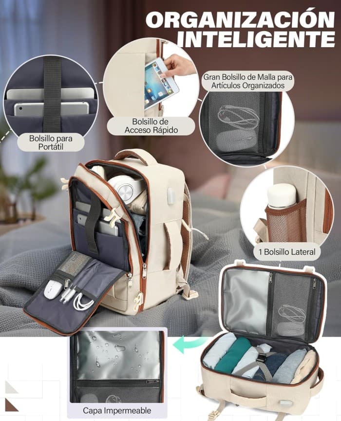 Vankev - mochila de cabina 45x36x20 con excelente organización