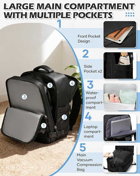 BJLFS mochila de cabina al vacío - con muchos compartimientos y bolsillos