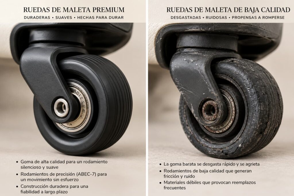 Error 6 al comprar una maleta · Comprar sin revisar la calidad de las ruedas